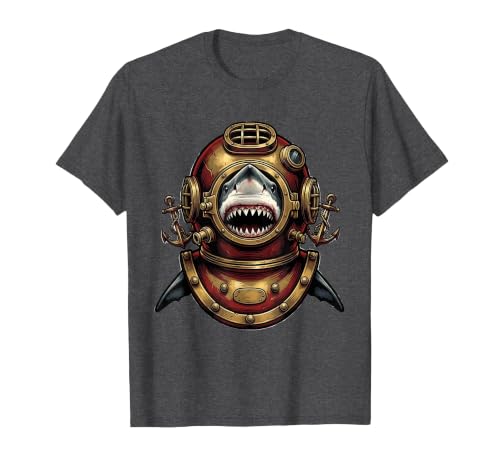 Mademark Shark in Vintage Deep-Sea Diving Helmet T-Shirt - size chart