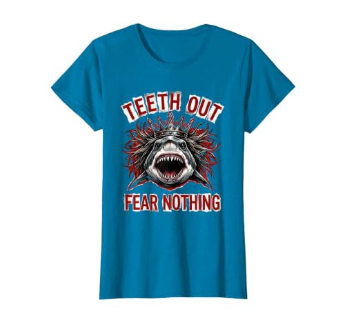Mademark Teeth Out Fear Nothing Bold Shark Women Design T-Shirt - Slate Grey