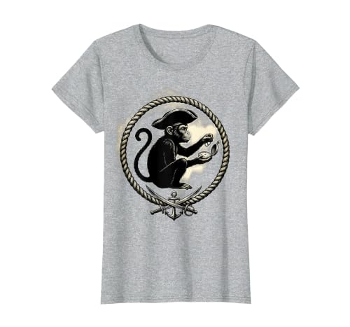 Mademark Pirate Monkey with Stolen Pocket Watch Design T-Shirt - Women - size chart
