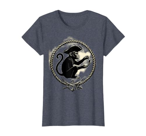 Mademark Pirate Monkey with Stolen Pocket Watch Design T-Shirt - Women - size chart