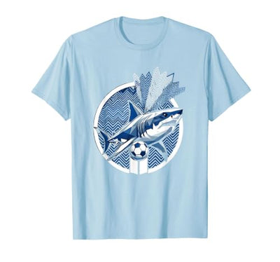 Soccer Shark Bursting Through Ocean Shin Guards T-Shirt