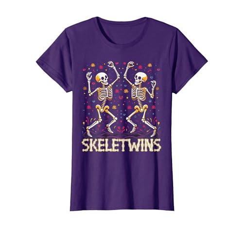Spirit Week Twin Day Skeletwins Halloween Twins Dancing Skeletons Twins Halloween Matching Skeletwins T-Shirt - size chart