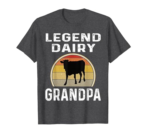 Funny Dairy Farmer Gifts Legend Dairy Grandpa Retro Sunset Cow Farming Funny Cattle T-Shirt - size chart
