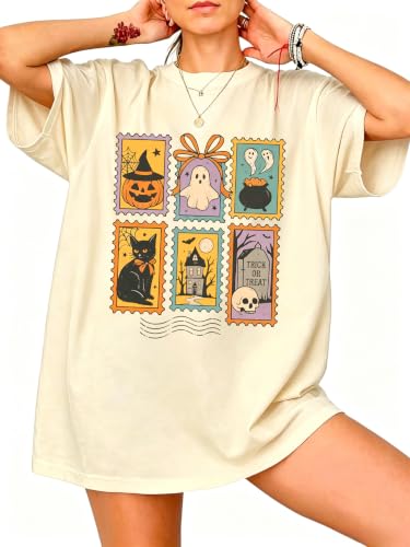 SGYHO Oversized Halloween Shirts for Women Spooky Season Pumpkin Ghost Fall Casual Tee - size chart