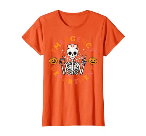 Halloween Nurse Shirts For Women Scrub Costumes Emergency Department Funny Halloween ER Nurse Women Men T-Shirt - size chart