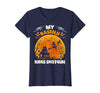 Basenji Dog Witch Halloween Gifts My Basenji Rides Shotgun Basenji Dog Halloween T-Shirt - size chart