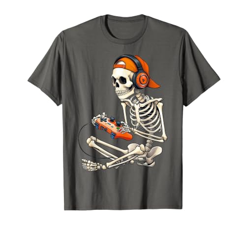 Halloween Skeleton Shirts for Gamers Men Boys Kids Halloween Skeleton Gamer Video Gaming Boys Men Kids Funny T-Shirt - size
