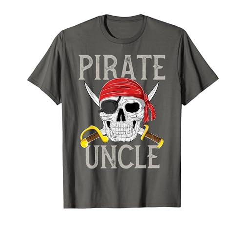 Pirate Family Apparel Pirate Uncle Jolly Roger Flag Skull Family Pirates T-Shirt - size chart