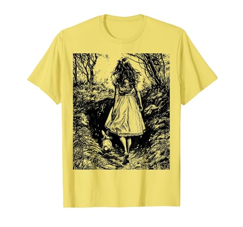 Alice in Wonderland - Down the Rabbit Hole Fantasy Vintage T-Shirt — design detail