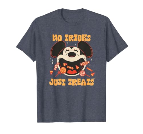 Disney Mickey Mouse Halloween Candy No Tricks Just Treats T-Shirt - size chart