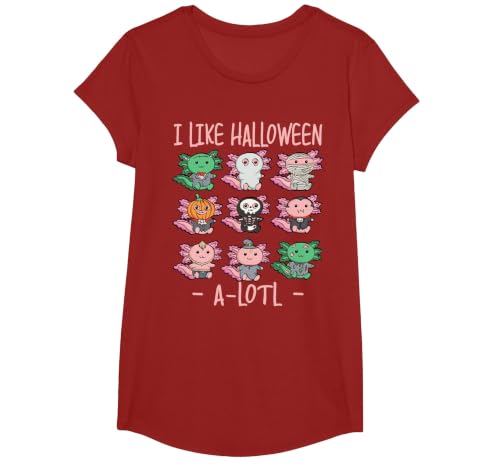 Cute Halloween Axolotl Scary Costumes Apparel Co Funny Axolotl I Like Halloween A-Lotl Axolotl Halloween T-Shirt - size chart