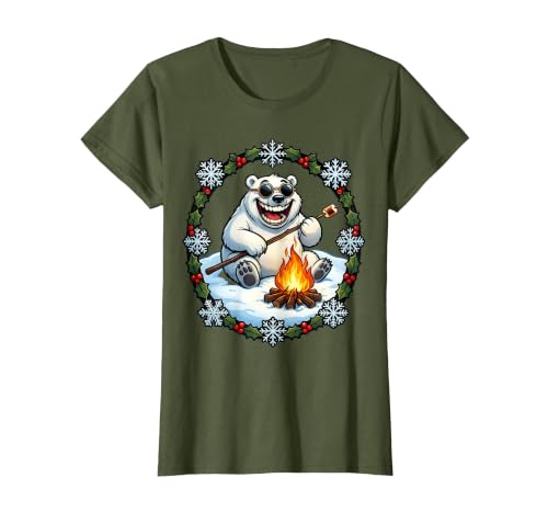 Mademark Polar Bear Sunglasses Roasting Marshmallow Christmas T-Shirt - size chart