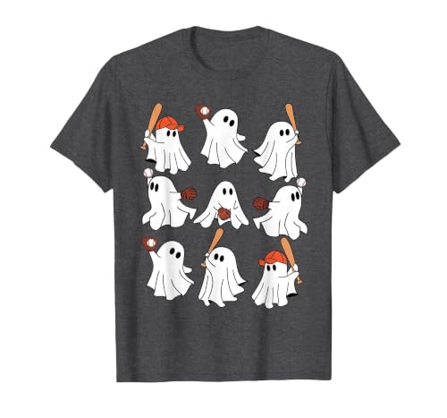 Boo Ghost Halloween Baseball Happy Halloween Baseball Lover T-Shirt - size chart