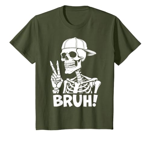 Skeleton Peace Sign Shirts For Men Women & Kids Bruh Skeleton Hand Peace Sign Halloween Skeleton Hand Sign T-Shirt - size
