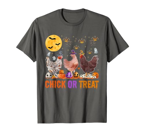 Autumn Pumpkin Chicken Halloween Chicken Farm Fall Halloween Chicken Pumpkin Chick Or Treat Spooky T-Shirt - size chart
