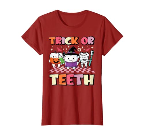 Halloween Shirts For Women Men Kids Boys Girls Halloween Dentist Trick Or Teeth Dental Costume Men Women T-Shirt - size chart