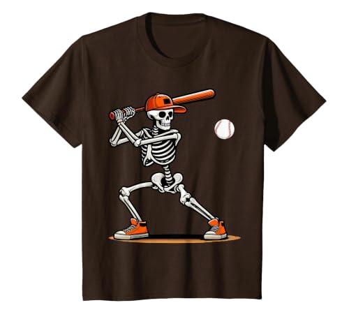 Funny Halloween Skeleton Sports Boys Costume Baseball Skeleton Spooky Boys Halloween Baseball Player T-Shirt - size chart