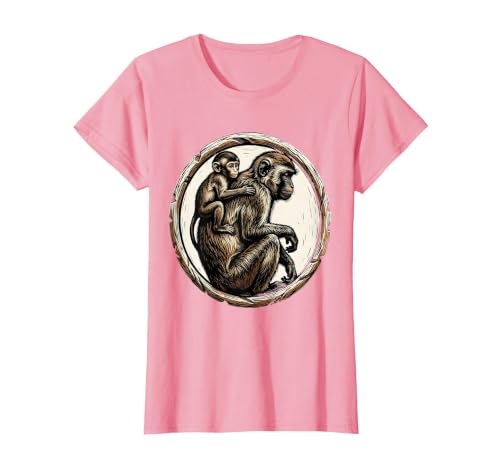 Mademark Baby Monkey Clinging to Mother's Back Design T-Shirt - Women - size chart