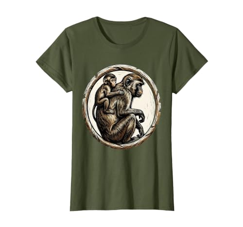 Mademark Baby Monkey Clinging to Mother's Back Design T-Shirt - Women - size chart