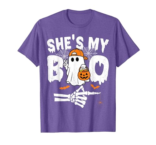 Funny Couples Halloween Matching Couple Outfits He's My Boo Matching Couple Halloween Couples She's My Boo T-Shirt - size