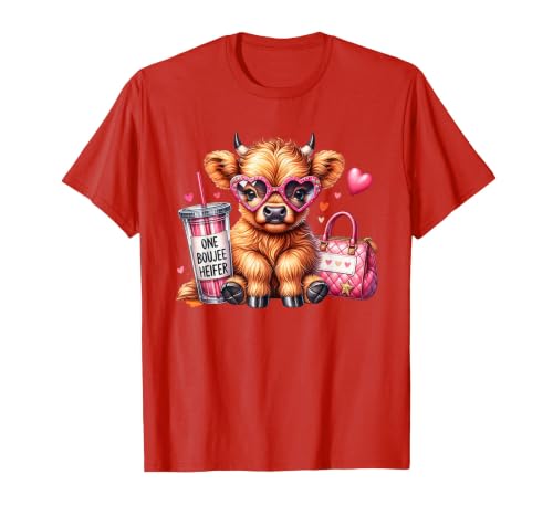 Highland Cow Land of NYC One Boujee Heifer Highland Cow Bougie Pink Tumbler Handbag T-Shirt - size chart