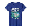 Swim Lover Halloween Custom Tee For Swimmers Kids Halloween Skeleton Swimming Swim for Your Life Swimmers Dad T-Shirt - size