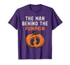 Halloween Pregnancy Announcement for Future Dad The Man Behind The Pumpkin Dad Halloween Pregnancy Reveal T-Shirt - size