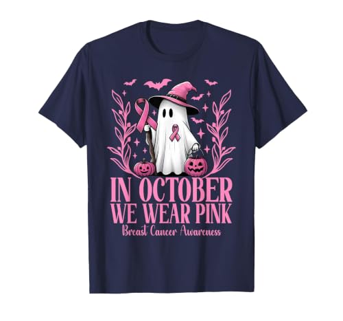 Arich.Tee's Breast Cancer Awareness Ghost in October We Wear Pink Breast Cancer Witch Ghost Halloween T-Shirt - size chart