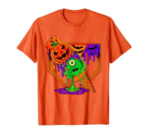 Ice Cream Drip Baseball Home Plate Halloween Tee Funny Halloween Baseball Ice Cream Drip Boys Girls Youth T-Shirt - size