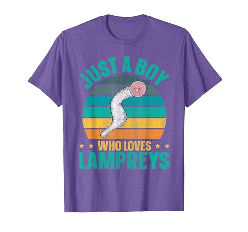 Sea Lamprey Fish Quote Just a boy who Loves Lampreys Quote for a Lamprey Boy T-Shirt - size chart