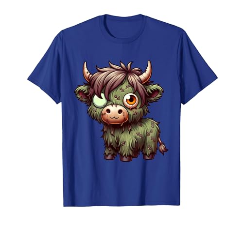 Cute Highland Cow Zombie Halloween Designs Highland Cow Zombie Halloween Farm Animal Women Girls T-Shirt - size chart