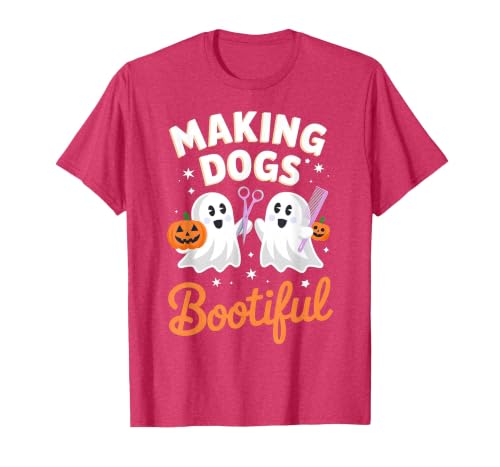Dog Lover Spooky Grooming Groomer Attire Pet Groomer Funny Halloween Making Dogs Bootiful T-Shirt - size chart