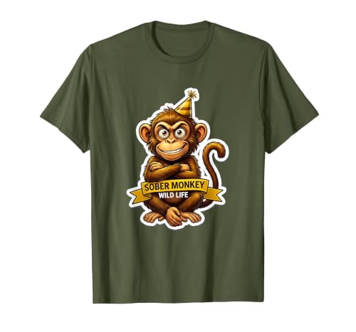 Mademark Sober Monkey Wild Life Sobriety Design T-Shirt - Men - size chart