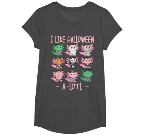 Cute Halloween Axolotl Scary Costumes Apparel Co Funny Axolotl I Like Halloween A-Lotl Axolotl Halloween T-Shirt - size chart