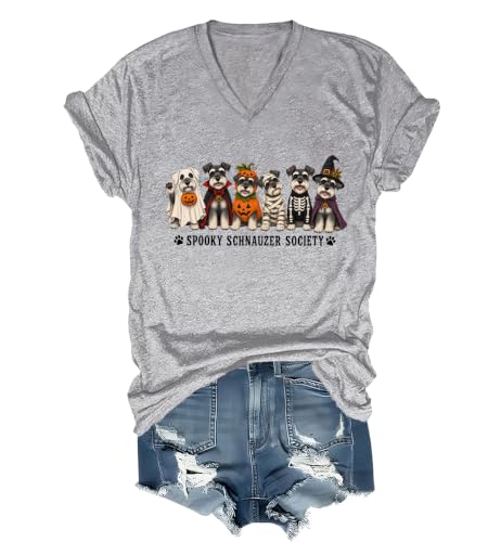 WQFQW Spooky Schnauzer Society Halloween Shirt Terrifying Halloween T-Shirt - size chart