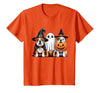 English Bulldog Halloween Funny Dog Lover Pumpkin Witch T-Shirt - size chart