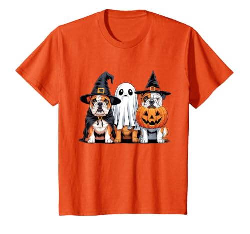 English Bulldog Halloween Funny Dog Lover Pumpkin Witch T-Shirt - size chart