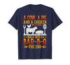 Cow A Pig And A Chicken gift idea A Cow A Pig and A Chicken Walk Into A BBQ The End Barbecue T-Shirt - size chart