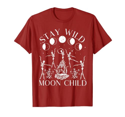 Funny Stay Wild Moon Child Tee Shirt Stay Wild Moon Child Funny Skeleton Dancing Halloween T-Shirt - size chart