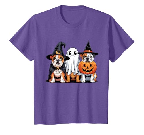 English Bulldog Halloween Funny Dog Lover Pumpkin Witch T-Shirt - size chart