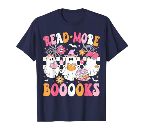 Read More Books Ghost Halloween Teacher Outfits Read More Books Ghosts Reading Book Funny Teacher Halloween T-Shirt - size
