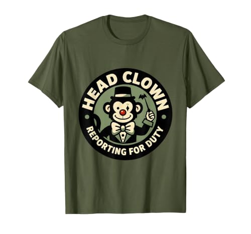 Mademark Head Clown Reporting For Duty Circus Monkey Design T-Shirt - Men - size chart