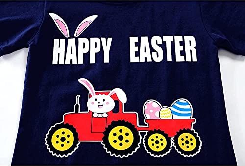 Easter Day Gift for Toddler Boy Baby Girl Tractor Loving Bunny T-Shirt — design detail