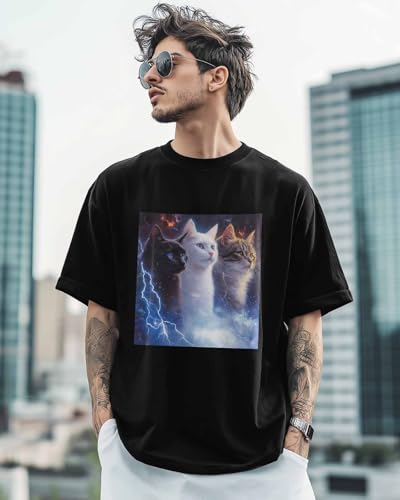 CaRoPaZyX T Shirt for Men Printed in USA Cat Enthusiast Lightning Cool Cat Short Sleeve Crew Neck Tee Tops Graphic T-Shirts White - size chart