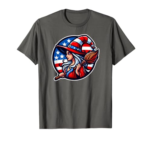Witch American Patriotic Halloween USA T-Shirt - size chart