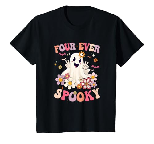 4th Birthday Party Halloween Costume Four Ever Spooky Halloween 4Th Birthday Party Decorations T-Shirt - size chart