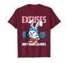 Excuses Don't Burn Calories Rabbit Fitness Gym Bunny T-Shirt — design detail