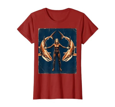 Women's Shark Diver Wetsuit Ocean Illustration T-Shirt