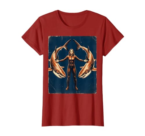 Mademark Women's Shark Diver Wetsuit Ocean Illustration T-Shirt - size chart