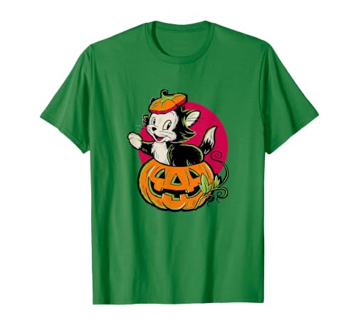 Disney Pinocchio Halloween Figaro Inside A Pumpkin Retro T-Shirt - size chart